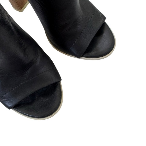 VINCE Leather Allison Open Toe Italian Slides Wooden Heel Black Size 6 - Picture 7 of 14